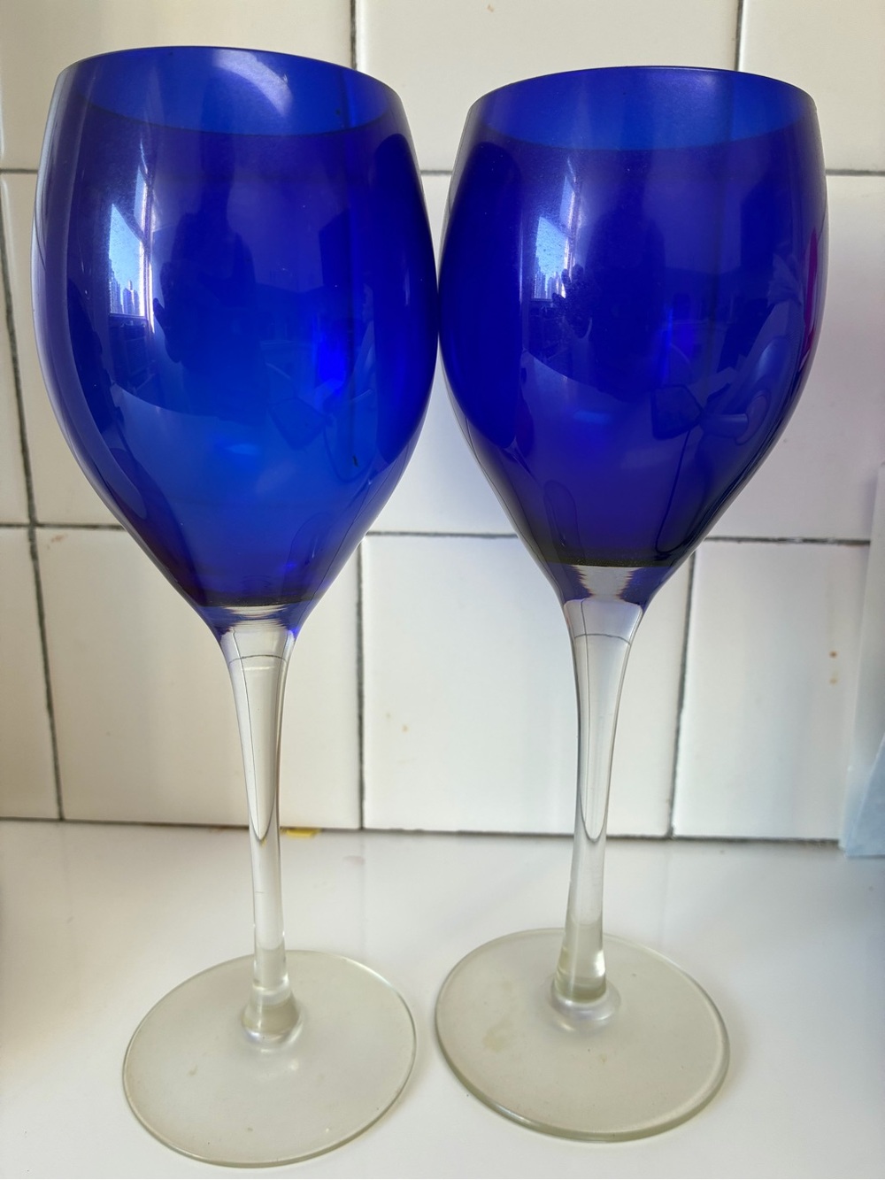 Cobalt Blue and Maroon Wine Glasses - Set of 2
